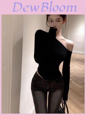Black Off Shoulder T Shirt With Embroidered Design For Sexy Girl Style
