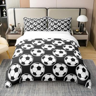 Fußball Einzelbettwäsche-Set Sport-Thema Bunt Fußball Cartoon Bettwäsche-Set mit 1 Kissenbezug 75*50, Geschenk für Jungen Mädchen