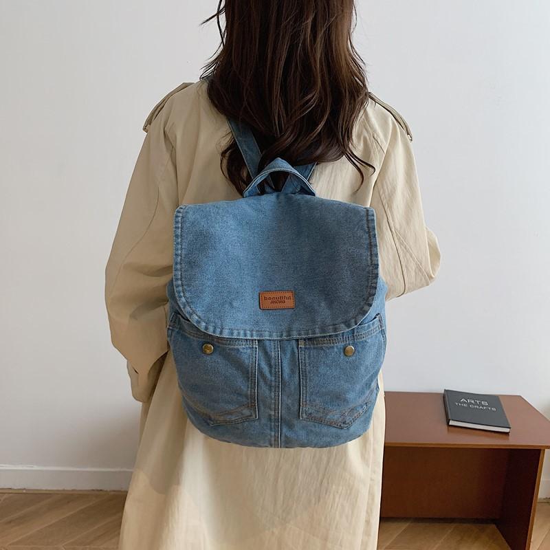 Large Capacity Backpack Women Denim Backpack