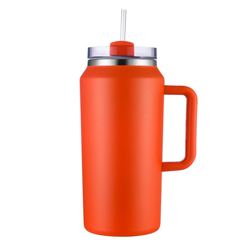 

64Oz Handle Cup 304 Stainless Steel Double-Layer Vacuum Straw Cup Creative Outdoor Sports Kettle 64oz оранжевый