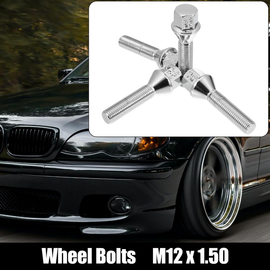 uxcell Kónická dosedací plocha Šroub kola Matice kola Chromová sada šroubů kola 17mm dřík M12 x 1.5 8ks