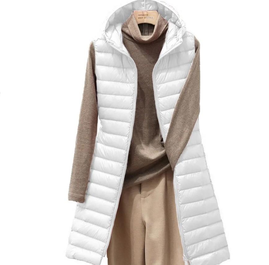 

Женский средней длины и длинный стиль однотонный с капюшоном легкий пуховый хлопковый жилет куртка осень и зима приталенный без рукавов женский жилет парка XXXL белый
