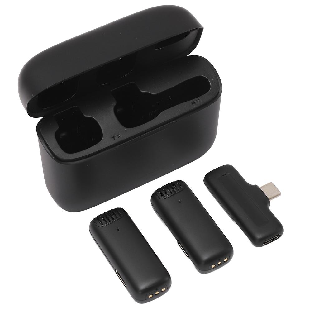 2 in 1 Wireless Microphone Lavalier Type Noise Reduction Microphone with Charging Case for Live Interviews