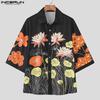 INCERUN Cămăși Topuri Bărbați Casual Largi cu Rever Mânecă Scurtă Imprimeu Floral Supradimensionate