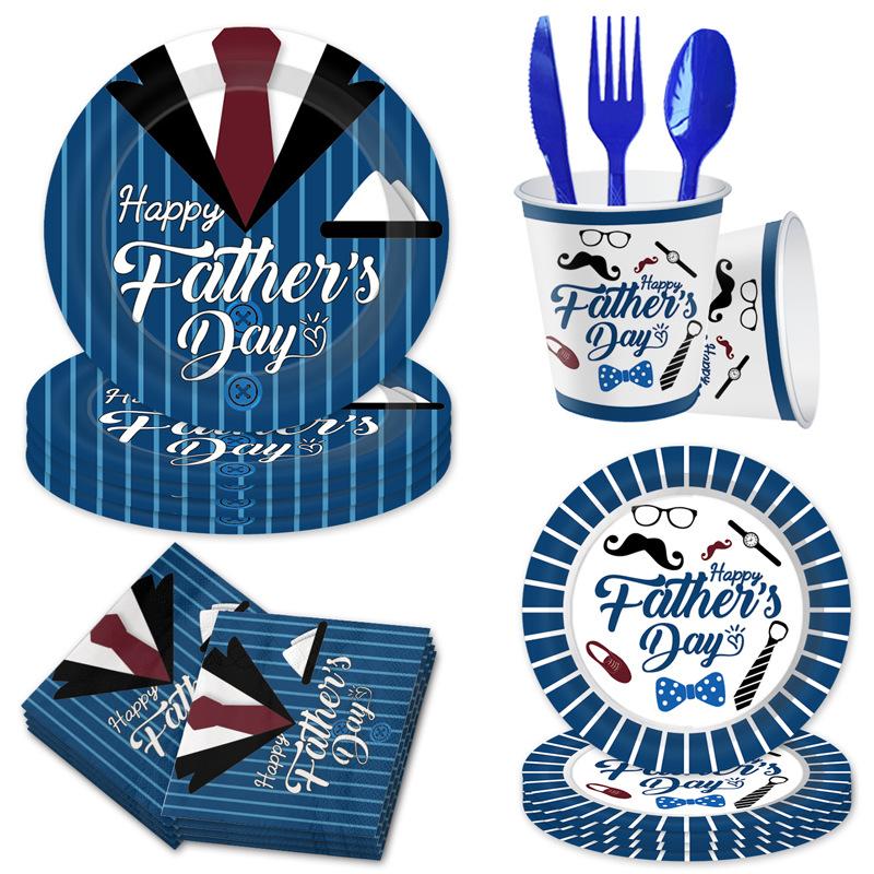 Father'S Day Themed Party Decorations Disposable Paper Plates Tissue Paper Cups Tablecloths Men'S Party Decorations