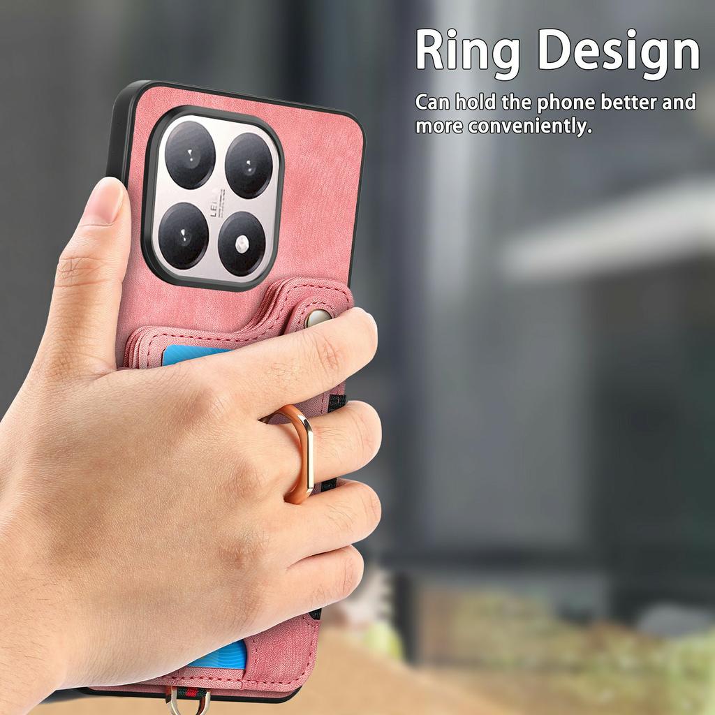 For Xiaomi 15T Retro PU Leather Case Phone Cover with RFID Blocking Card Holder/Ring Holder
