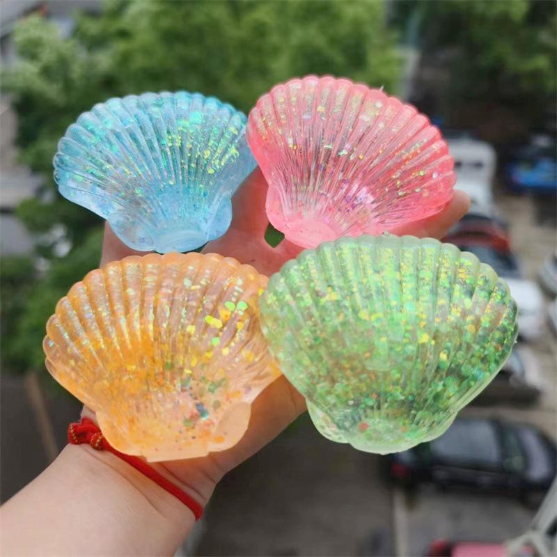 Glitter Shell Squishy Stress Ball Soft Maltose Slow Rebound Squeeze Anti Stress Fidget Decompression Toy