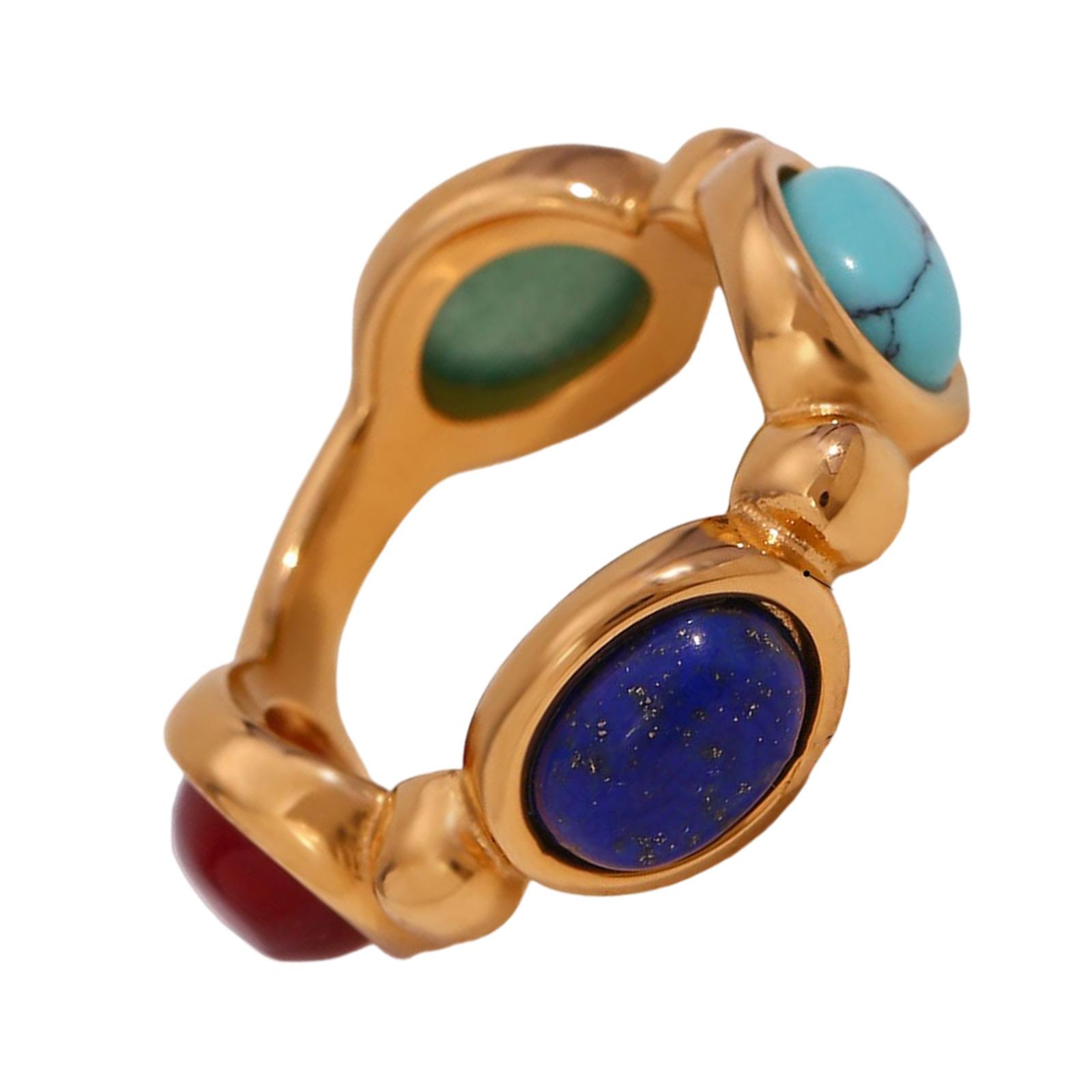 

Sturdy Stainless Steel Colorful Agate Natural Stone Vintage Charm Rings Convenient for Women Fashion Jewelry Gifts 6