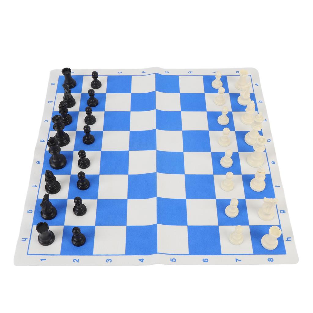 Tischschachspiel 75mm Höhe Künstlicher PU-Samt 42cm Blau und Weiß Schachbrettspiel für