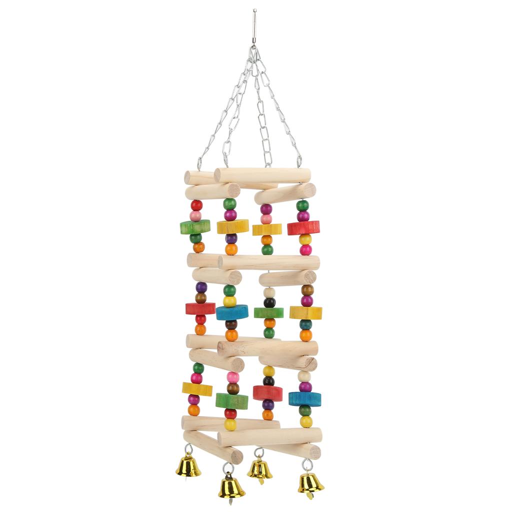 Vogel Kletterspielzeug Holz Bunt Hängend Papageien Knabber Steh Leiter mit Glöckchen für Wellensittiche Wellensittiche