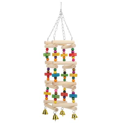 Bird Climbing Toy Wooden Colorful Hanging Parrots Chewing Standing Ladder with Bells for Parakeets Budgies