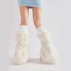 Women Harajuku Ribbed Cuffs Plush Leg Warmers with Ties Bandage Furry Boot Covers Flared Leg Sleeves Footless Socks
