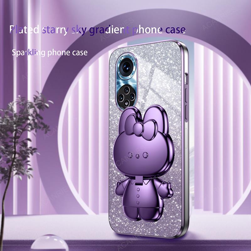 Niedliche 3D-Kaninchen-Kosmetikspiegel-Ständer-Beschichtungshülle für Huawei Honor 50 Pro 90 Lite 60 SE 20 30 Nova 9 11 5t 3 3i Schützen Sie die hintere Abdeckung