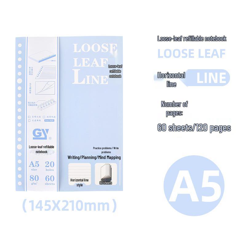

A5/B5 Tearable Eye Protection Loose-Leaf Refill Book with 20/26 Holes - Lay-flat Design, Lined Pages for Students