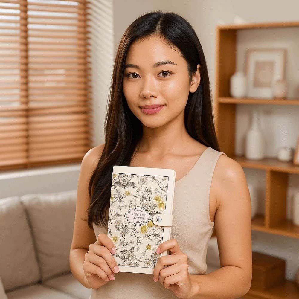 A6 Button Notebook for Money Flower Printed Leather Savings Book Cash Budget Ledger School