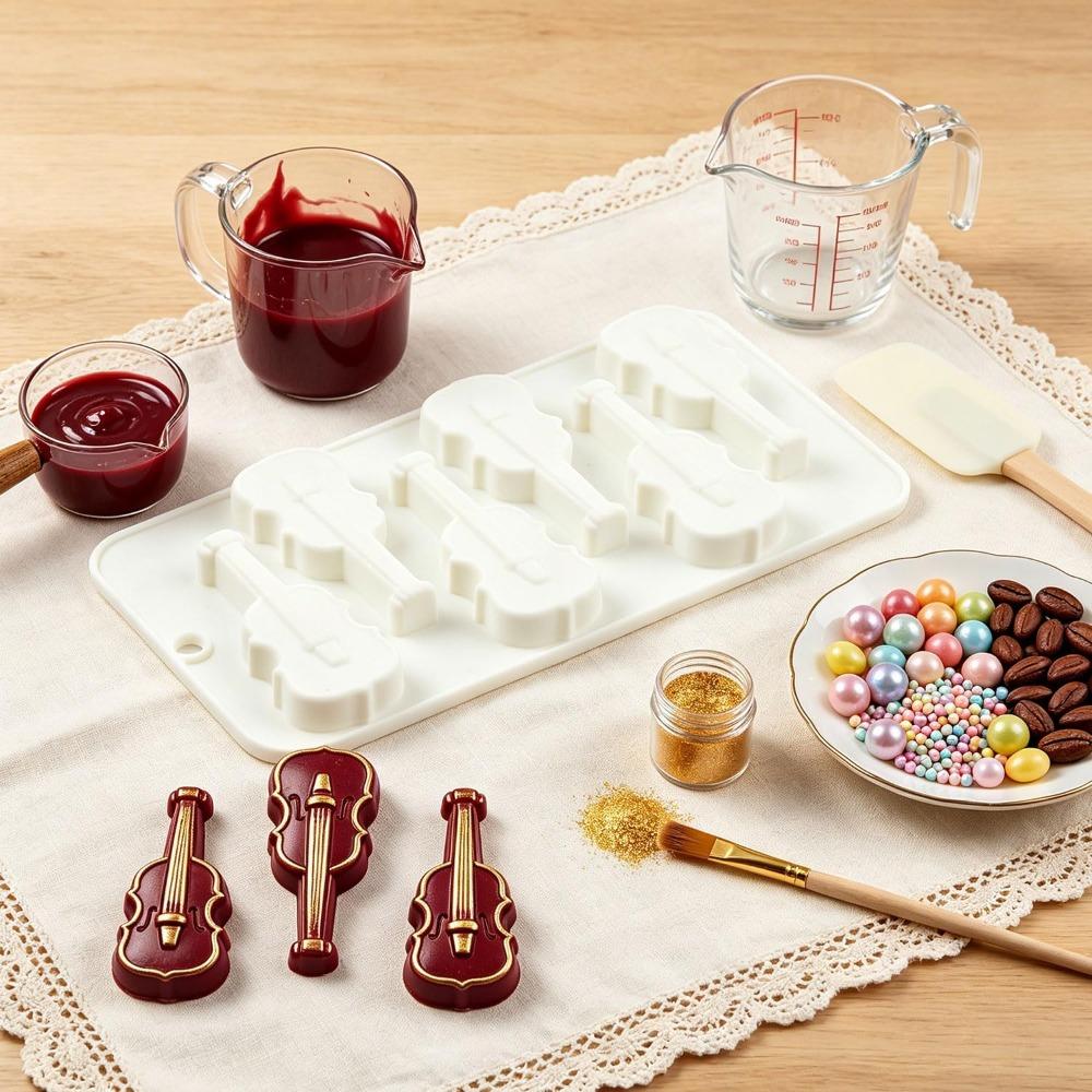6-Cavity Violin-shaped Chocolate Mold Heat-Resistant Baking Molds Candy Molds  for Dessert Baking