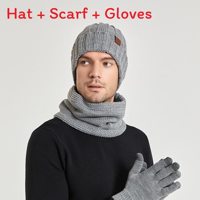 Зимняя коллекция вязаных шапок, шарфов и перчаток для мужчин и женщин из теплой акриловой ткани серый
