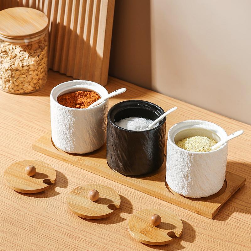 Kitchen Ceramic Seasoning Jar Seasoning Box Kitchen Chili Salt Sugar Jar MSG Pepper Seasoning Box Tableware