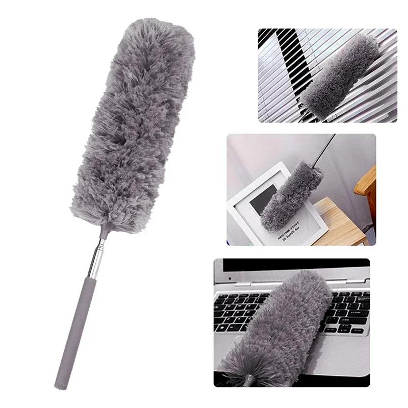 Electrostatic Dust Duster Telescopic Flexible Stainless Steel Household Feather Duster Cleaning Tool Microfiber Dust Brush