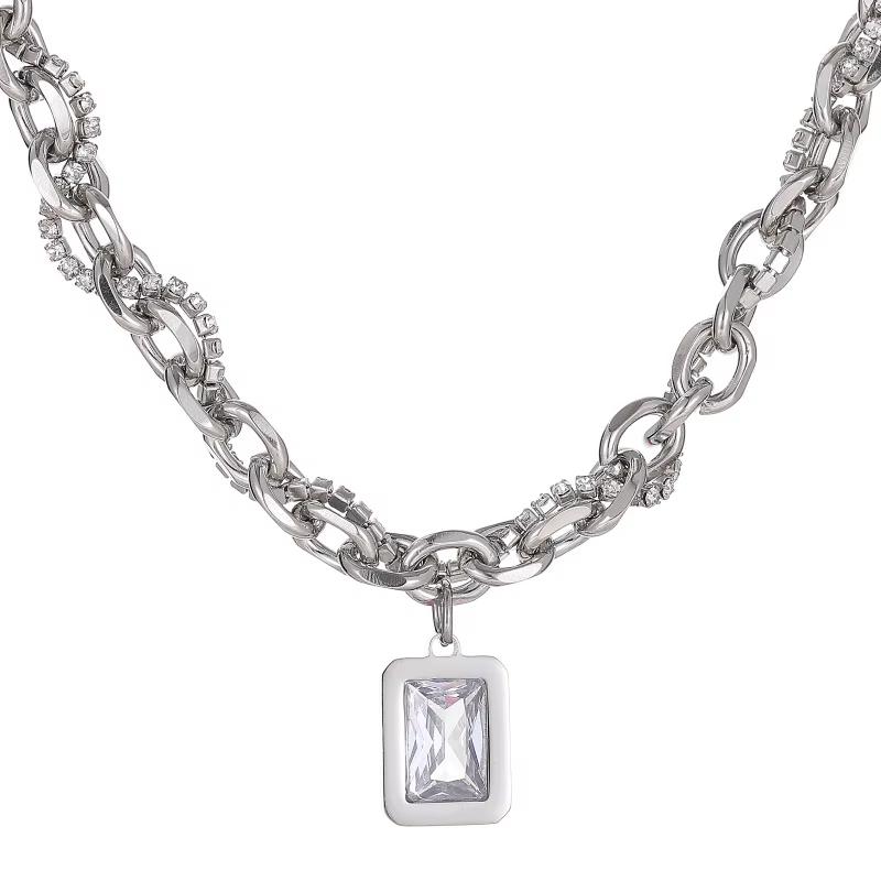 Cool Style Ice Sugar Gem Sweater Necklace High-End Sweater Chain Titanium Hip-Hop Clavicle Chain for Men Women 47cm