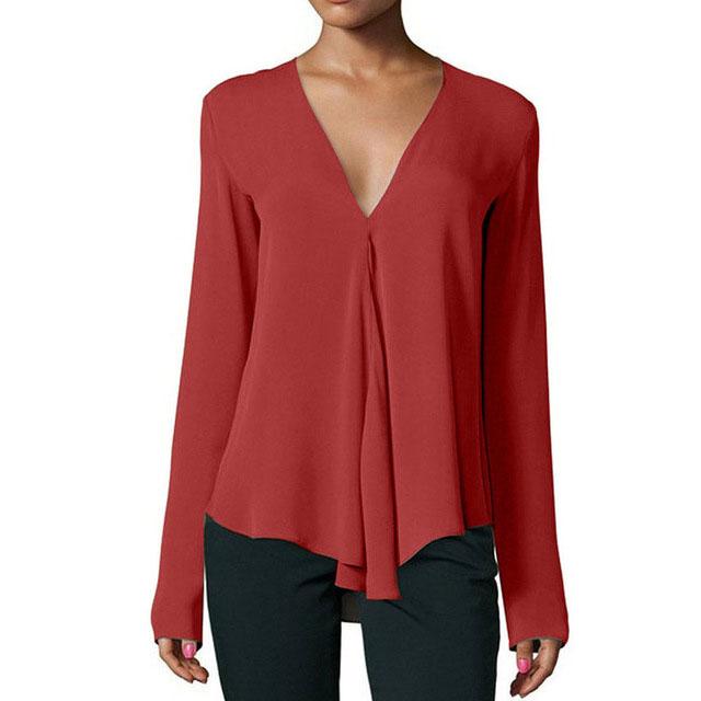 deep v neck long sleeve shirt womens