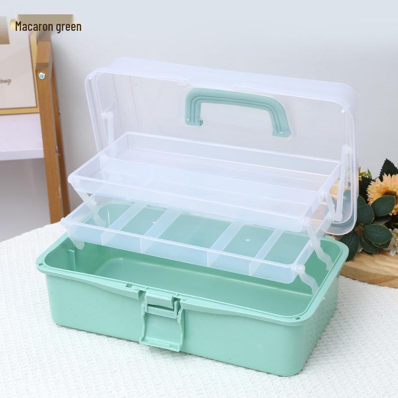 Durchsichtige Kunststoff-Dreischicht-Faltaufbewahrungsbox für Kunst, Nägel, Eisenwaren, Make-up und Schreibwaren