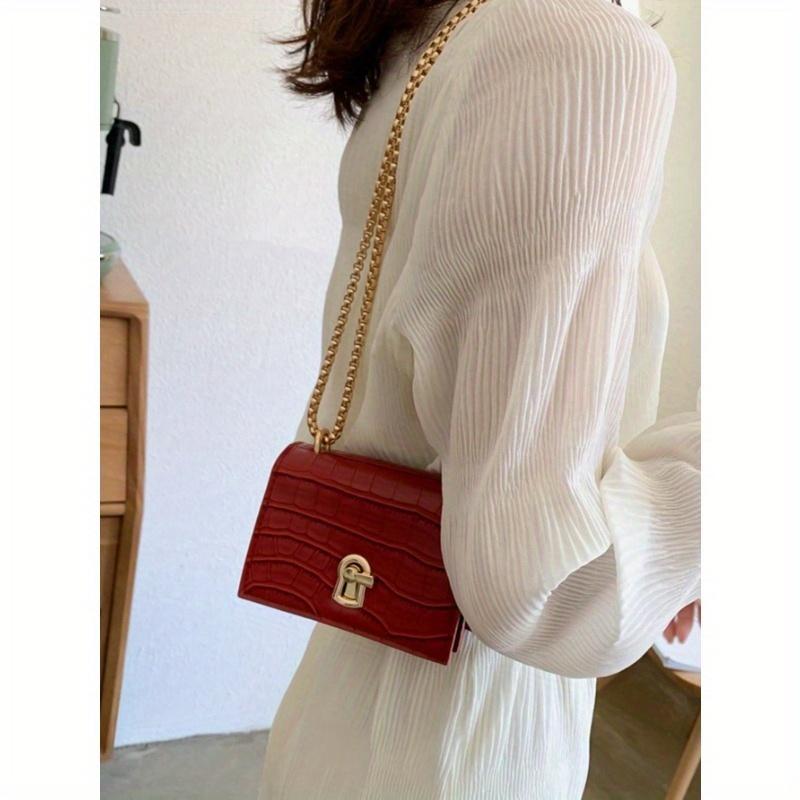 Mini Crocodile Embossed Turn-lock Square Bag