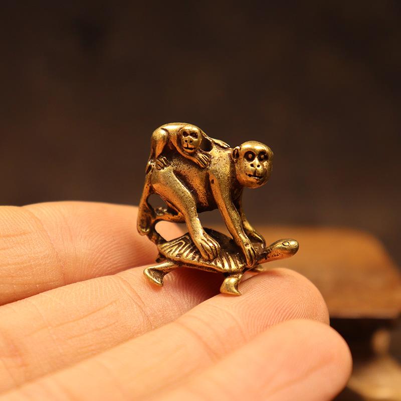 Starožitná bronzová želva nosící opice Miniatury Figurky Stolní ozdoby Dekorace Doplňky Měď Vtipné děti Dárky