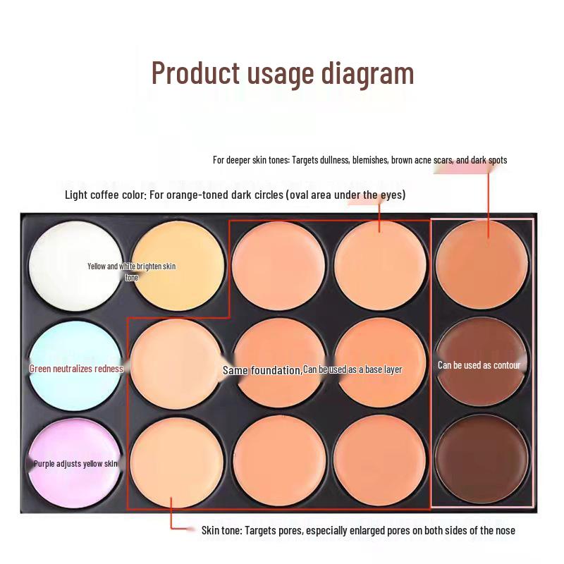 15-Color Waterproof Long-Lasting Concealer Palette for Dark Circles