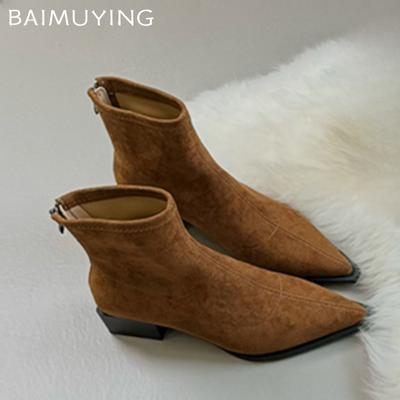 Suede Women Ankle Boots Chunky Pointed Toe Leopard Shoes Woman 2025 Trend Brand Chelsea Boots Pumps Casual Winter Botas Mujer