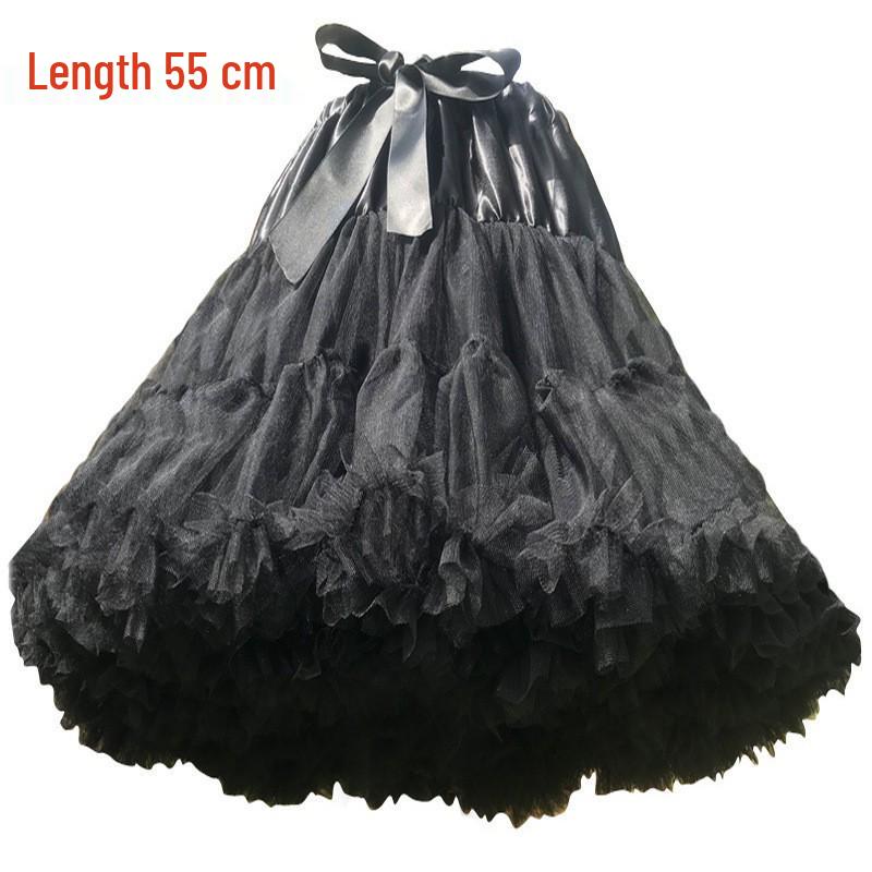 55cm Lolita Black & White Tulle Skirt: Soft, Boneless, Mid-Length Cloud Cotton Petticoat
