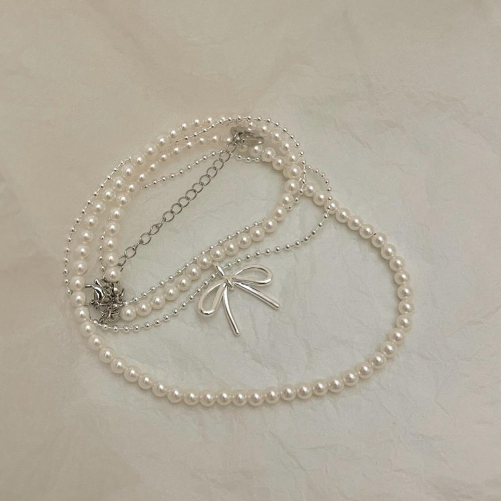 Round Shape Pearl Necklace Bowknot Collarbone Chain Simplicity Jewelry Accessories