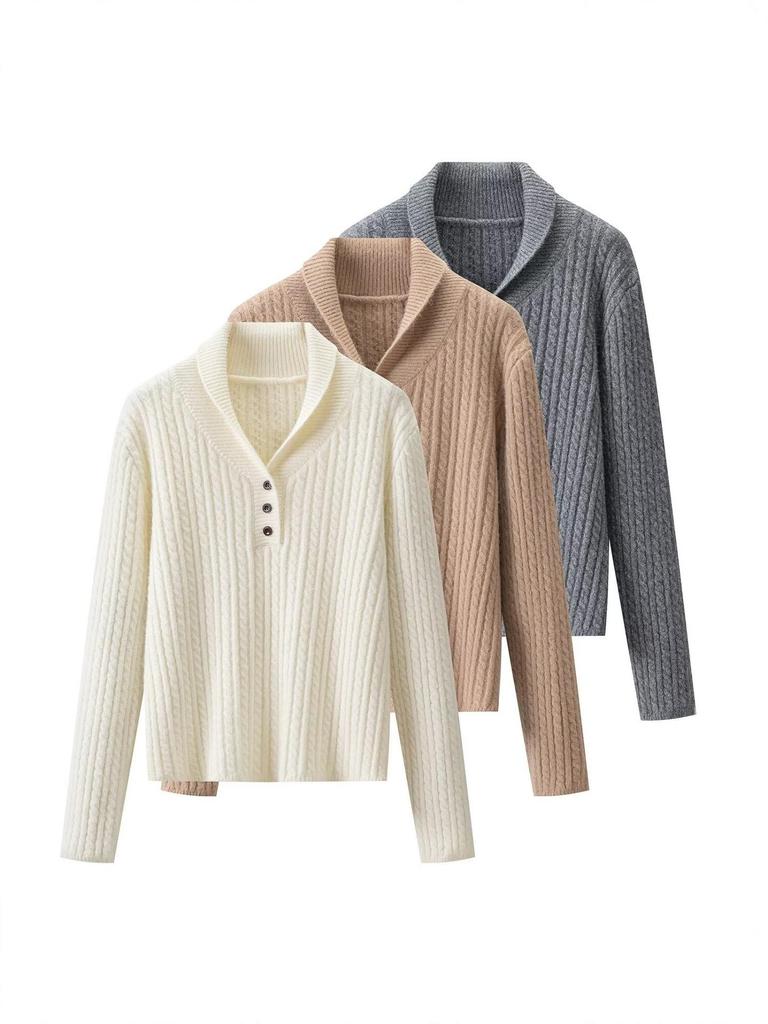 Women's 2026 Summer Knit Polo Sweater with Long Sleeves and Buttons