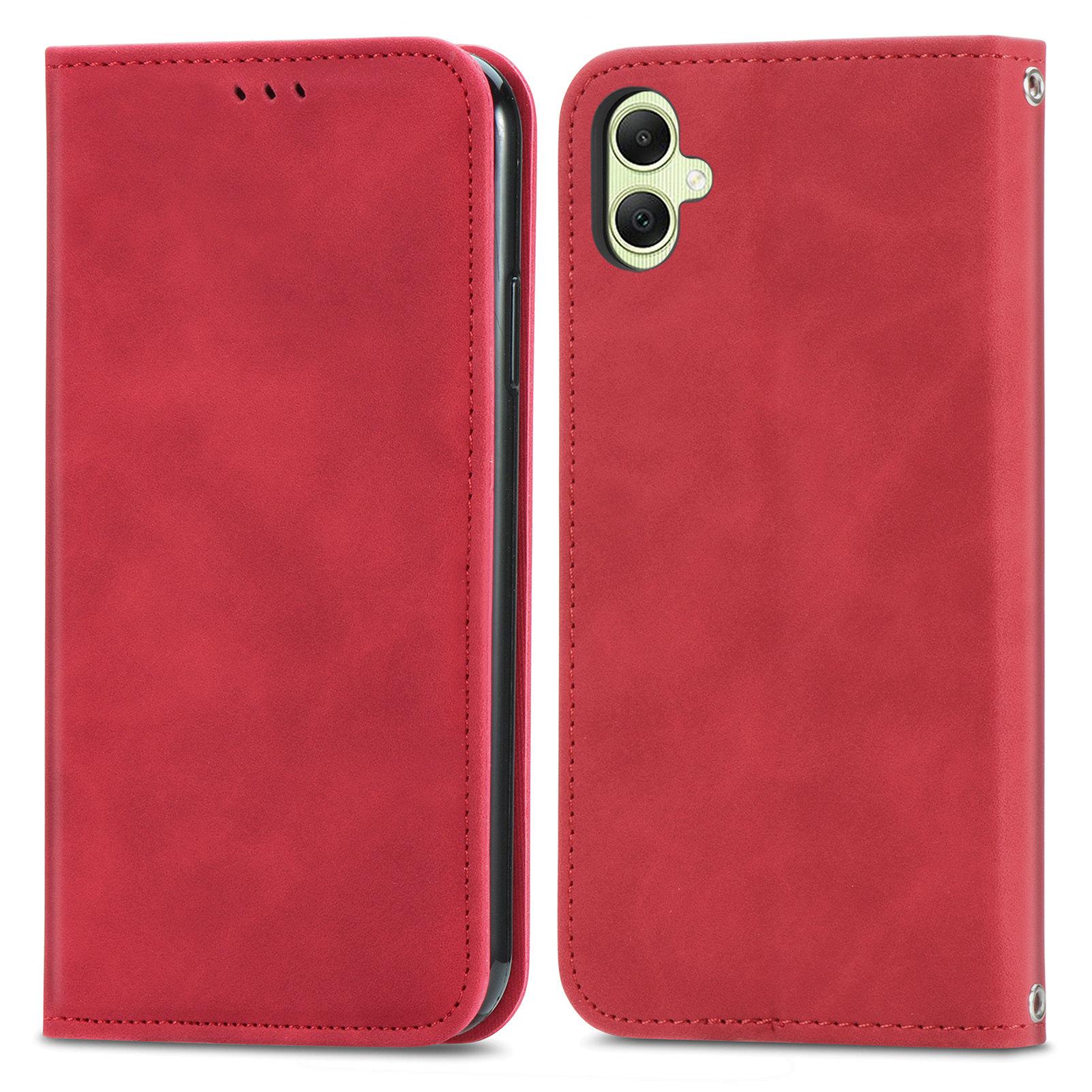 

For Samsung Galaxy A06 4G Leather Case with Card Holder Magnetic Absorption Phone Cover Red