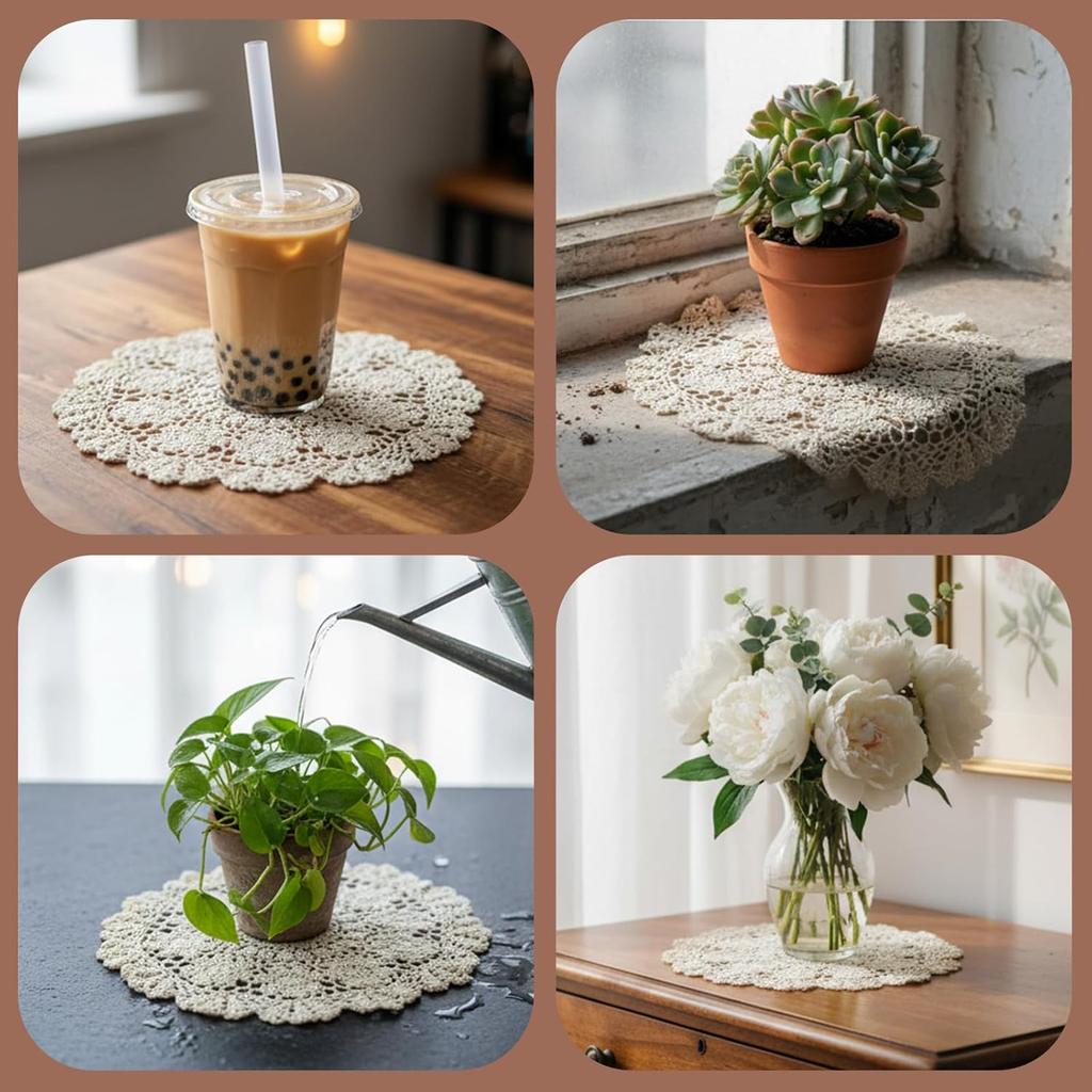 Crochet Doilies for Tables, 15.7inch/40cm Vintage Handmade Doilies for Furniture, Cotton Round Knitted Lace Placemats for Home Kitchen Dining Room