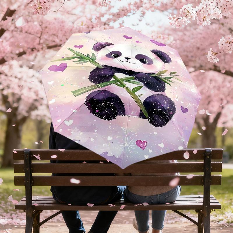 1pc Panda Heart Automatic Open/Close Umbrella Compact Folding Umbrella with 8-Rib Shaft for Women/Men, Elegant Birthday1212S