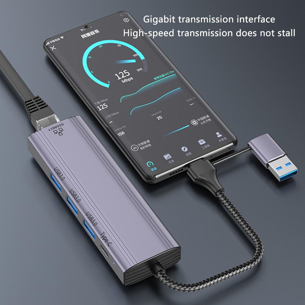 T513 Docking Station USB/Type-C To USB3.0x3+USB-C+Gigabit Laptop Adapter