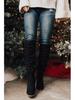 Women's Suede Thick Heel Chelsea Boots - Autumn/Winter, Long, Large Size, Pointed Toe, Side Zipper, Solid Color