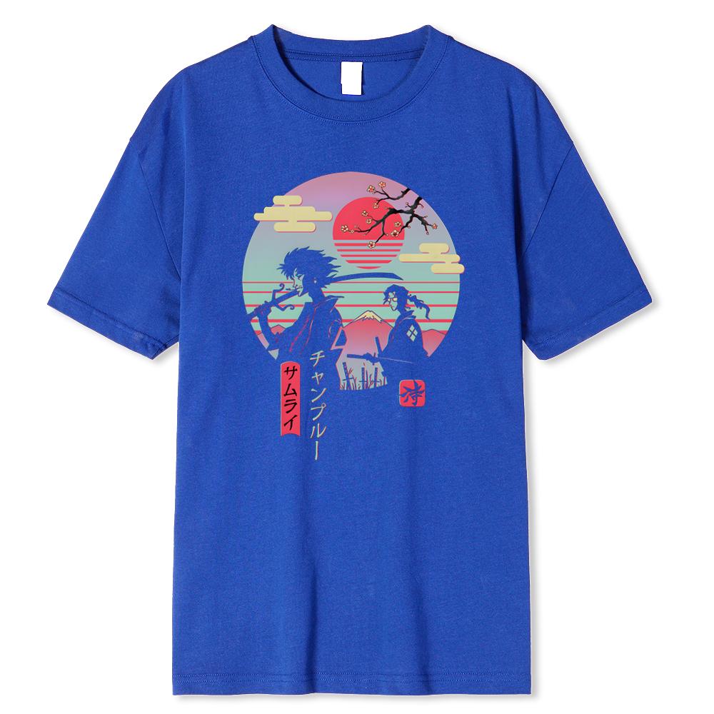 2 Japanische Samurai Gehen Nach Hause Druck Herren Tops Mode Street T-Shirt Sommer Lässig Baumwoll-T-Shirt Übergroße Lockere T-Shirts