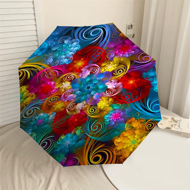 

1PC Floral Swirls Automatic Open/Close Umbrella with Windproof, 8-Rib Sturdy Canopy, Durable Ribs, Fashionable Design, Outdoor Accessory, Fun Prin, Ho