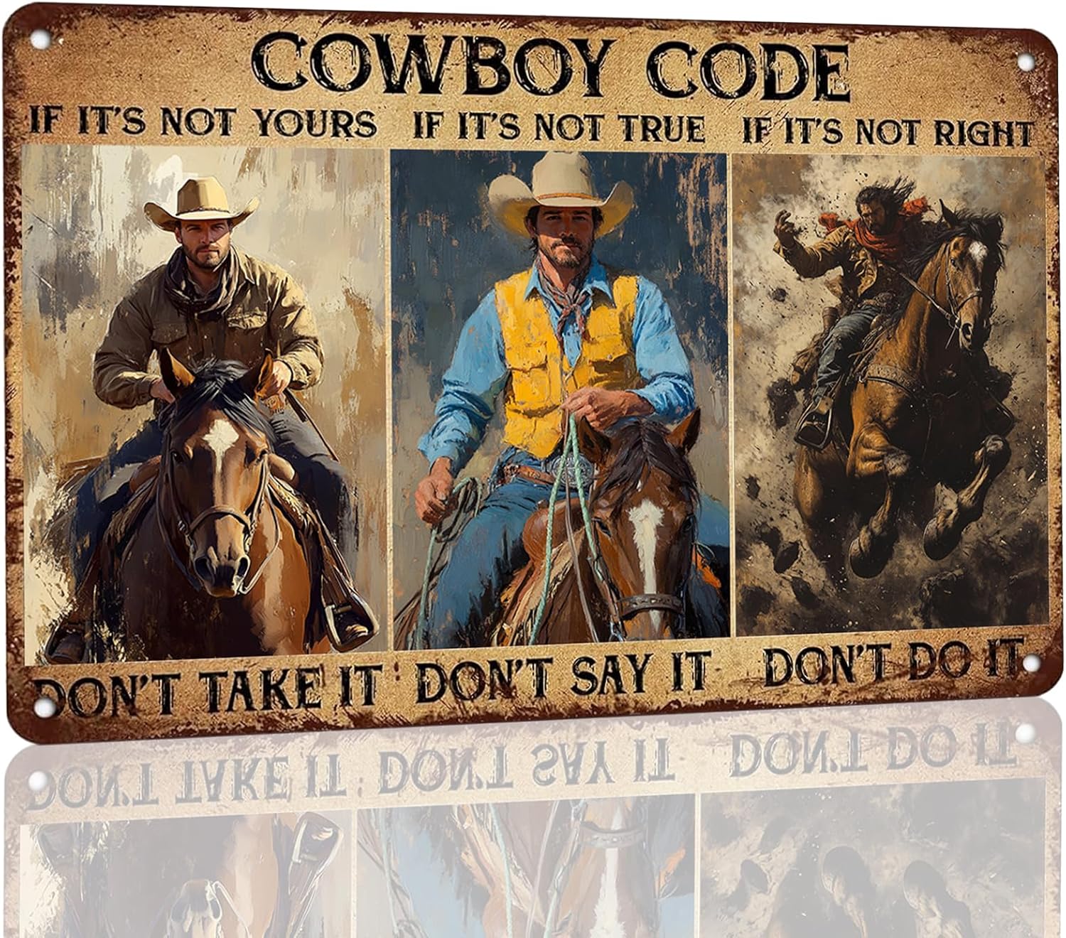 

CCPARTON Vintage Metal Sign Cowboy Code Metal Tin Sign For Home Outdoor Indoor Office Bar Yard Decor Aluminum 20x30cm（7.8x11.8inch）