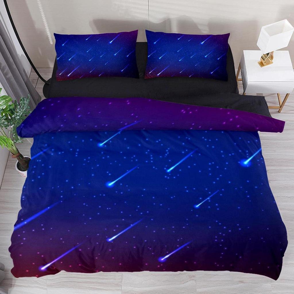 Sternschnuppen Bettbezug Set Nachthimmel Leuchtende Sterne Thema Bettdeckenbezug für Kinder Jugendliche Erwachsene Polyester Steppdeckenbezug King Size