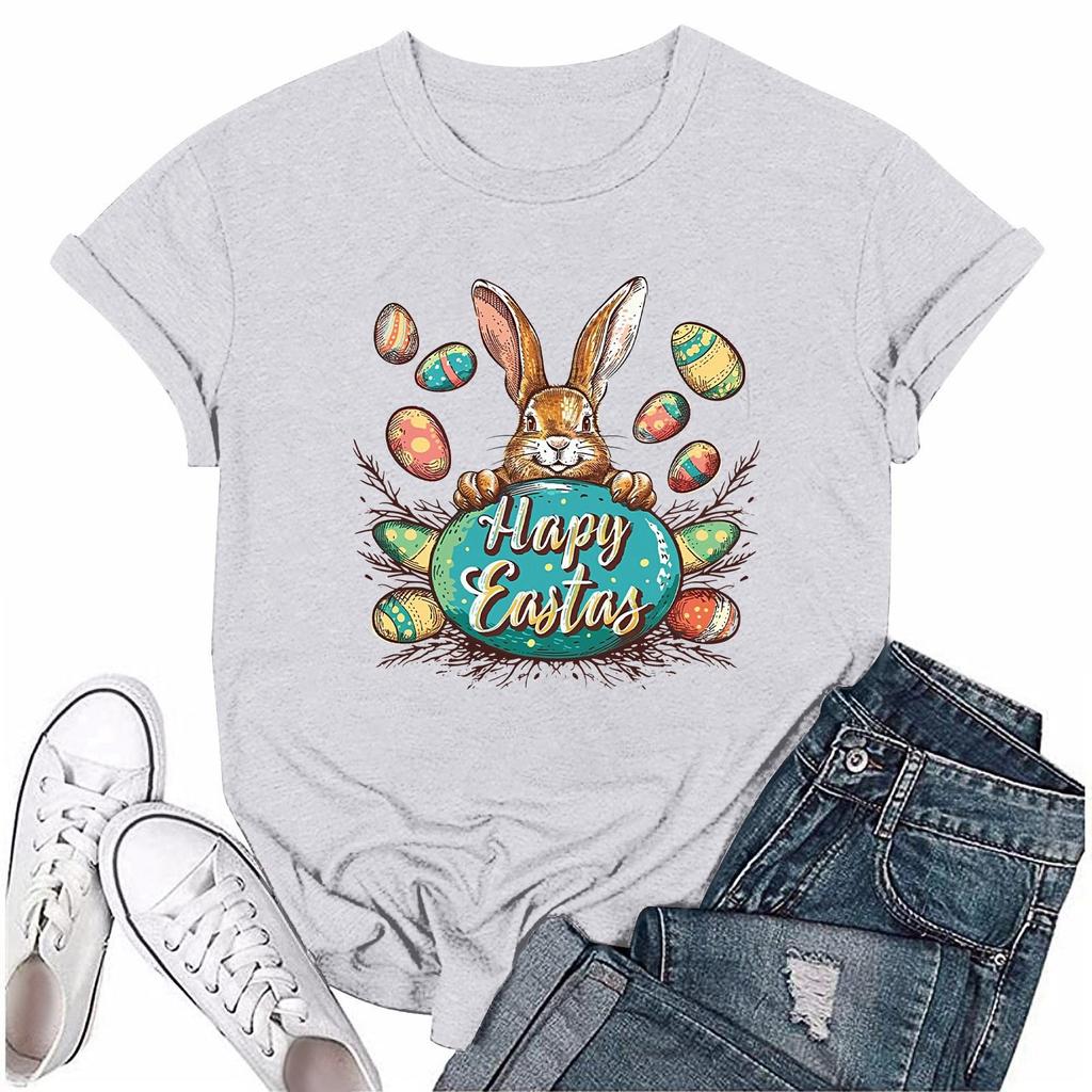 Damenmode Bedrucktes Rundhals Kurzarm Freizeit T-Shirt Top