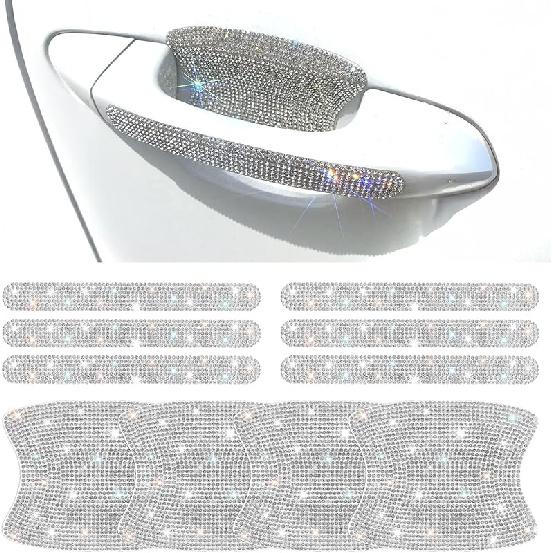 10 PCS Bling Car Door Handle Protector, Shiny Crystal Rhinestone Anti-Scratch Universal Cars Door Handle Protective Cover, Glitter Automotive