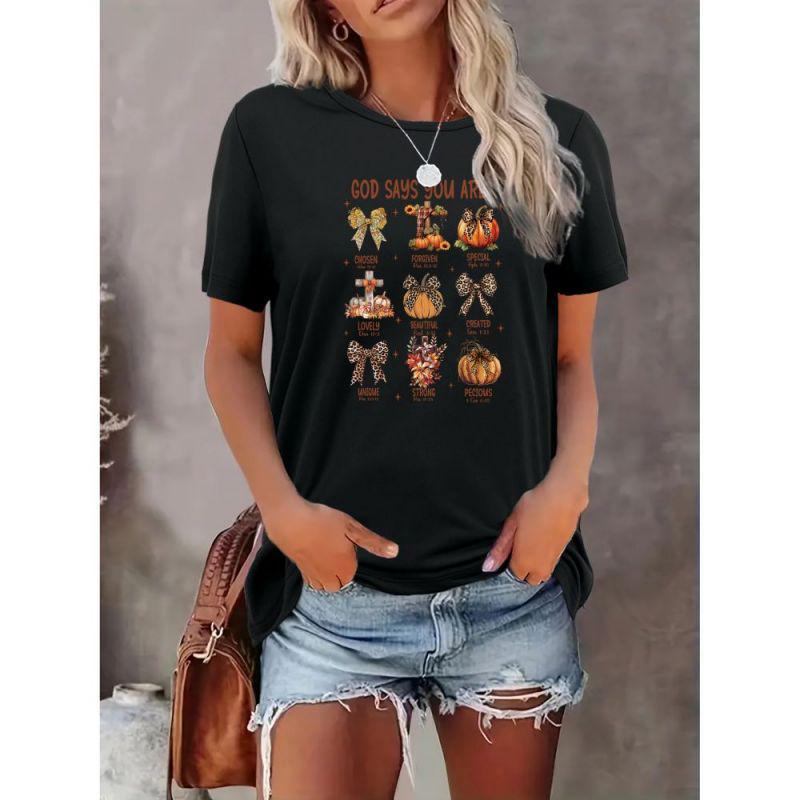 

Summer Cartoon Print Round Neck T-Shirt Small