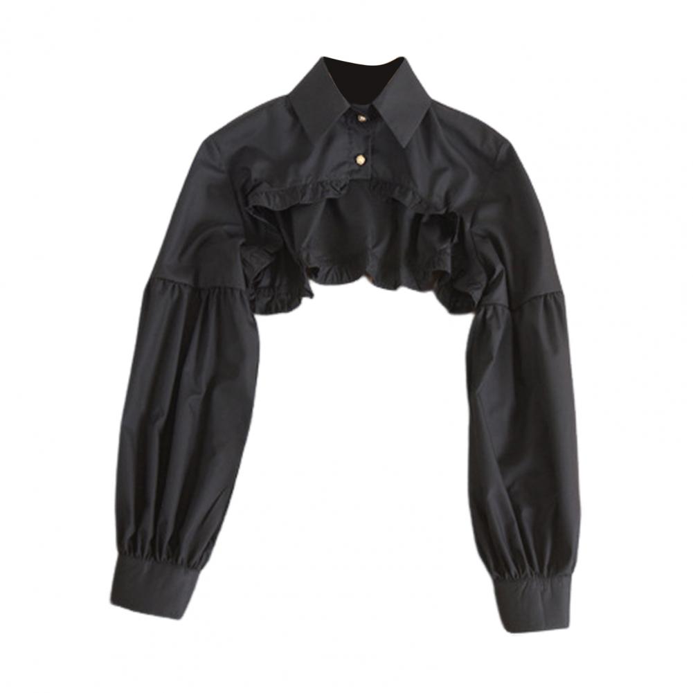 

Женский фальшивый воротник с лацканами, фонарь, длинный рукав, однобортный, с оборками, строчкой, сплошной цвет, свитер, декоративный цвет