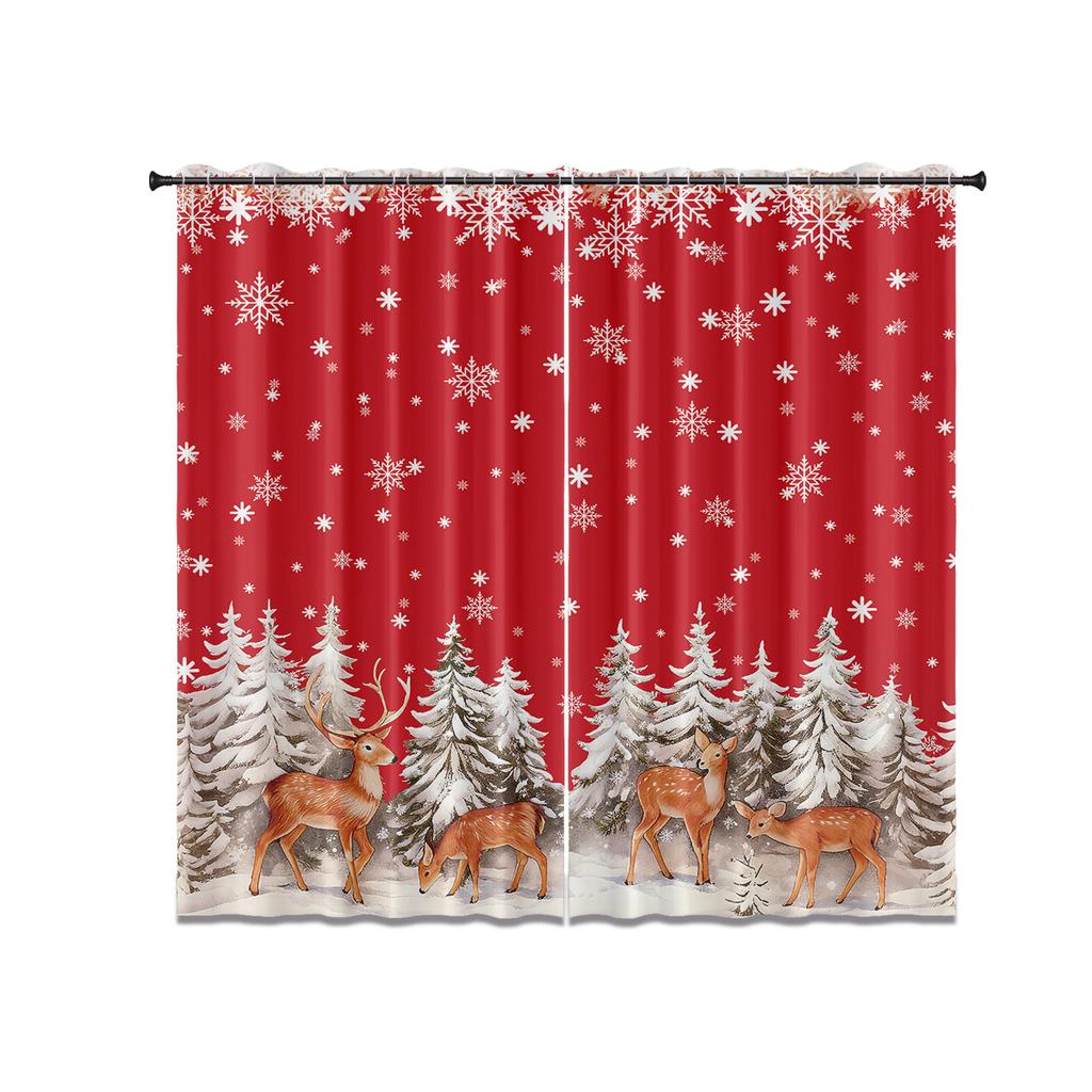 2 Stück Merry Christmas rot bedruckte Verdunkelungsvorhänge mehrere Größen Wohnzimmer Isolierung Feiertagsdekoration   einfach zu installieren