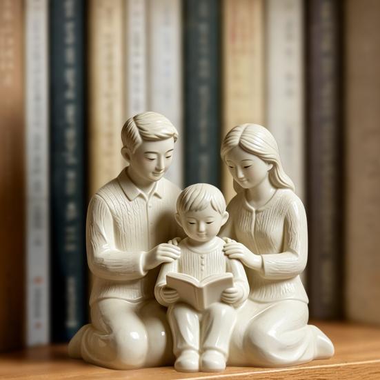 Familjeläsningsstaty, Hartsförälder & Barnskulptur, Minimalistisk Heminredning, Värmande Mors Dag Fars Dag Present, Unik Inflyttningspresent