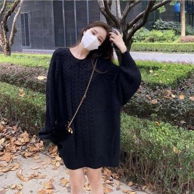 Plus Size Lazy Style Sweater Women's Mid-length Twist Round Neck Sweater Women's Pullover Loose Winter