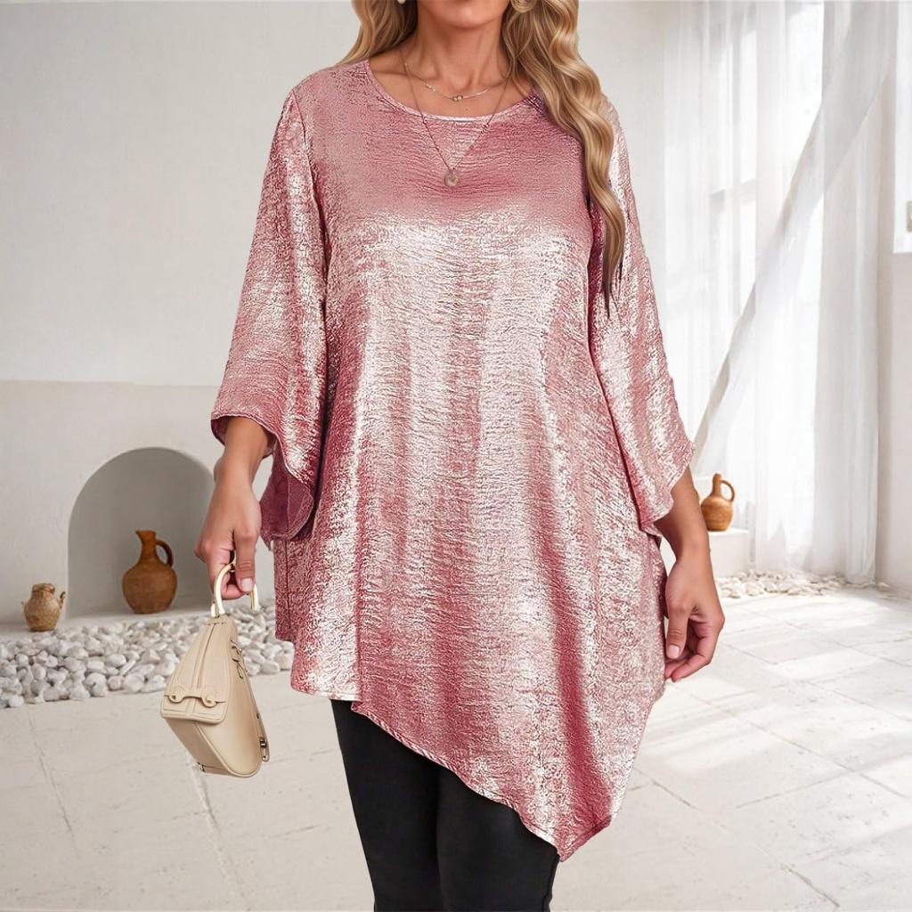 Women's Fashion Casual Solid Color Oversized Round Neck 3/4 Sleeve Loose Fit Top